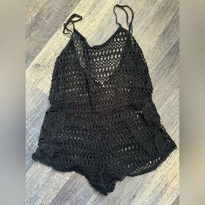 Black crochet romper cover-up
